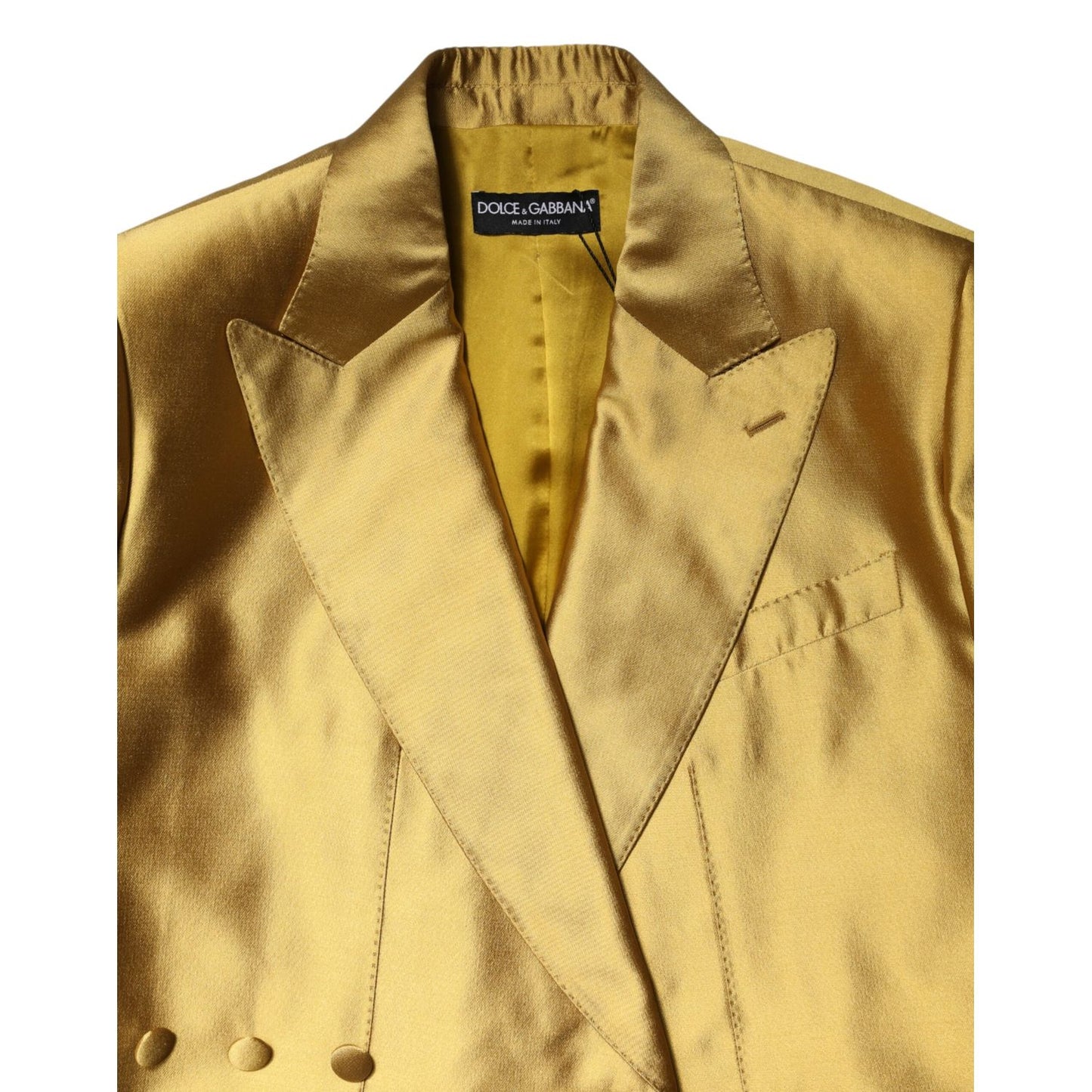 Dolce & Gabbana Gold Satin Long Sleeves Blazer Coat Jacket 1728,67345645728,Blazers - Suits & Blazers - Clothing,Clothing,Dolce & Gabbana,Gold,IT40|S,Jackets & Coats - Women - Clothing,Material: 100% Silk,Preowned / Defect,Suits & Blazers - Clothing,Women