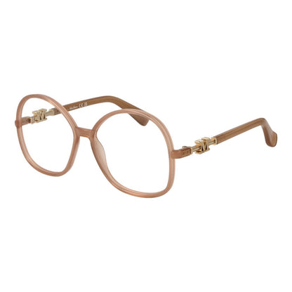 Max Mara Pink Plastic Glasses (Frames) for women in a full-rim rose color with round style, size 55-15-140.
