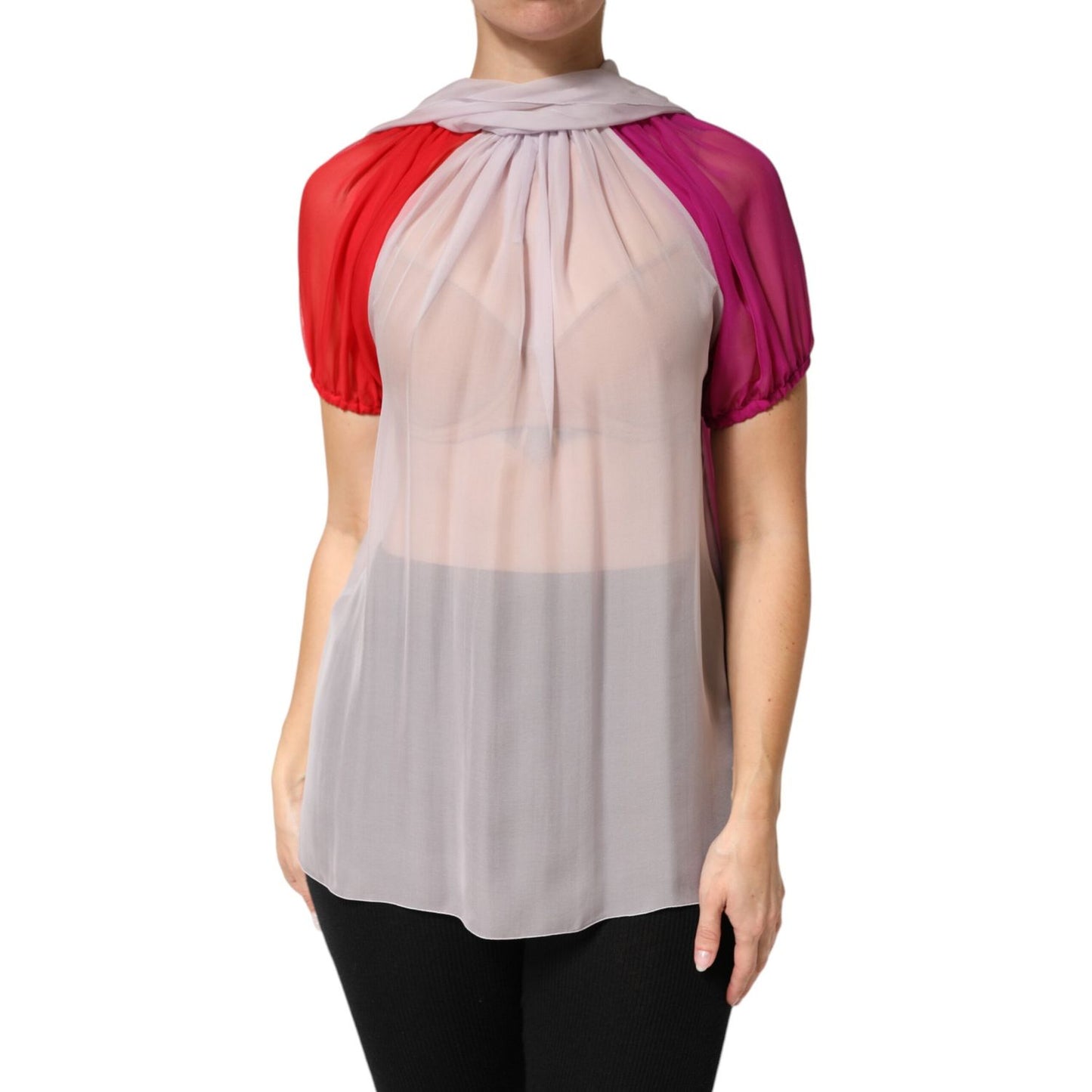 Dolce & Gabbana Multicolor Short Sleeves Silk Blouse Top