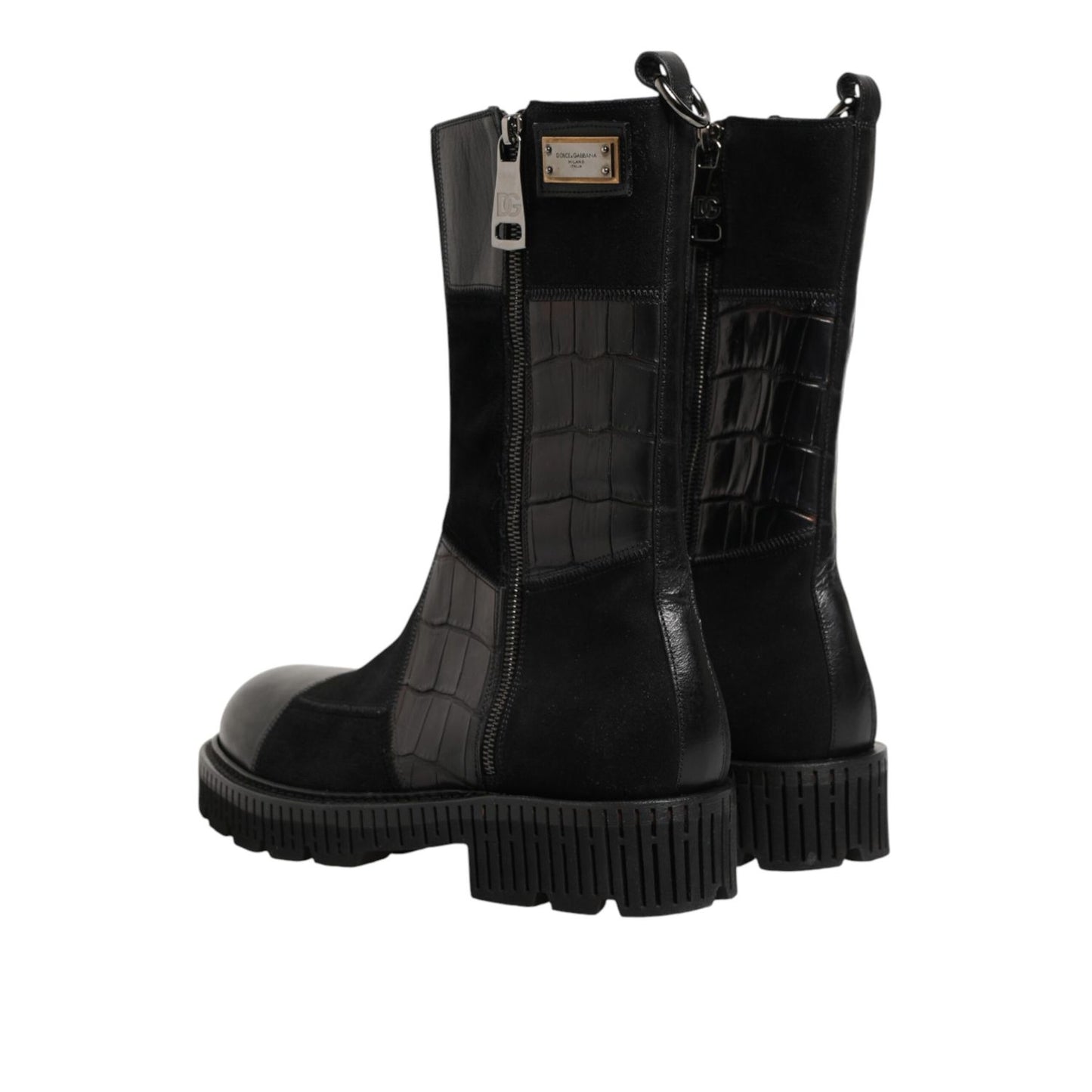 Dolce & Gabbana Black Patchwork Leather Mid Calf Boot  Shoes