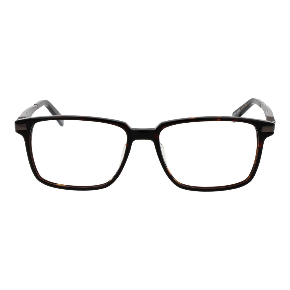 Spy Brown Plastic Glasses (Frames) men's full-rim square eyeglasses with brown plastic frame and demo lenses, 57 width, 17 bridge.