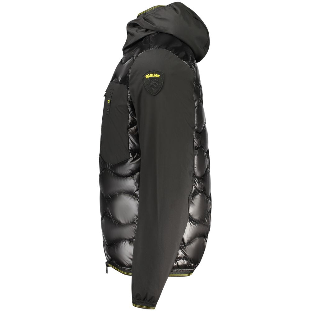 Blauer Black Polyamide Jackets & Coat with hood, external and internal pockets, contrasting details, and logo on side view.