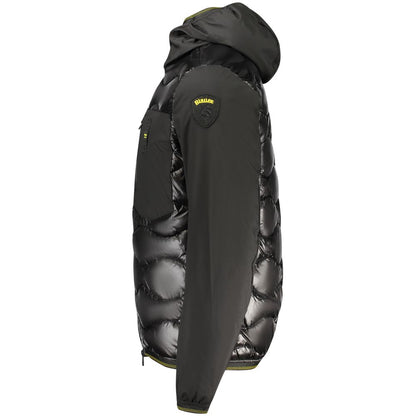 Blauer Black Polyamide Jackets & Coat with hood, external and internal pockets, contrasting details, and logo on side view.