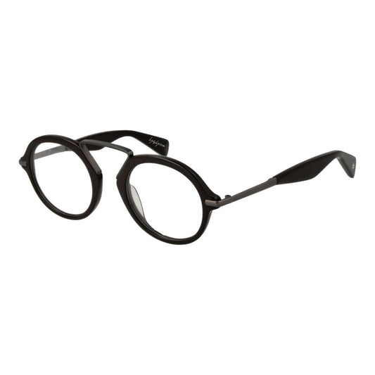 Yohji Yamamoto Brown Plastic Glasses (Frames) for men in round full-rim style with demo lenses and a branded soft case included.