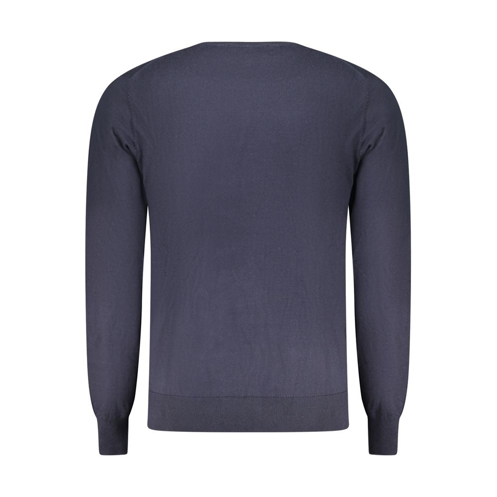 Back view of Accademia Militare Blue Cotton Men Sweater showcasing long sleeves and luxurious craftsmanship.