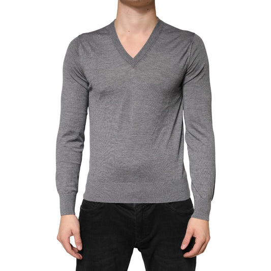 Dolce & Gabbana Gray Cashmere V-Neck Men Pullover Sweater