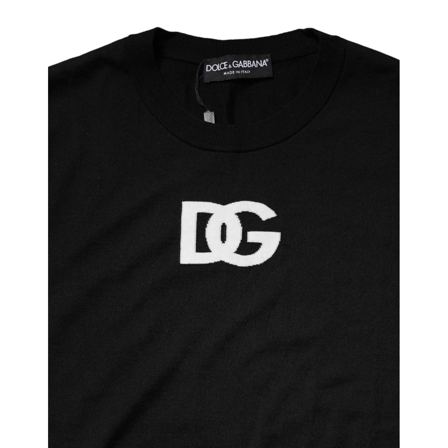 Dolce & Gabbana Black Wool DG Crew Neck Men Pullover Sweater