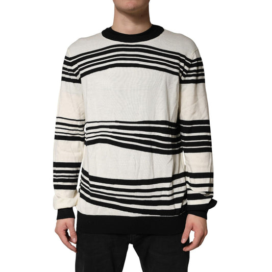 Dolce & Gabbana Black White Stripe CrewNeck Pullover Sweater