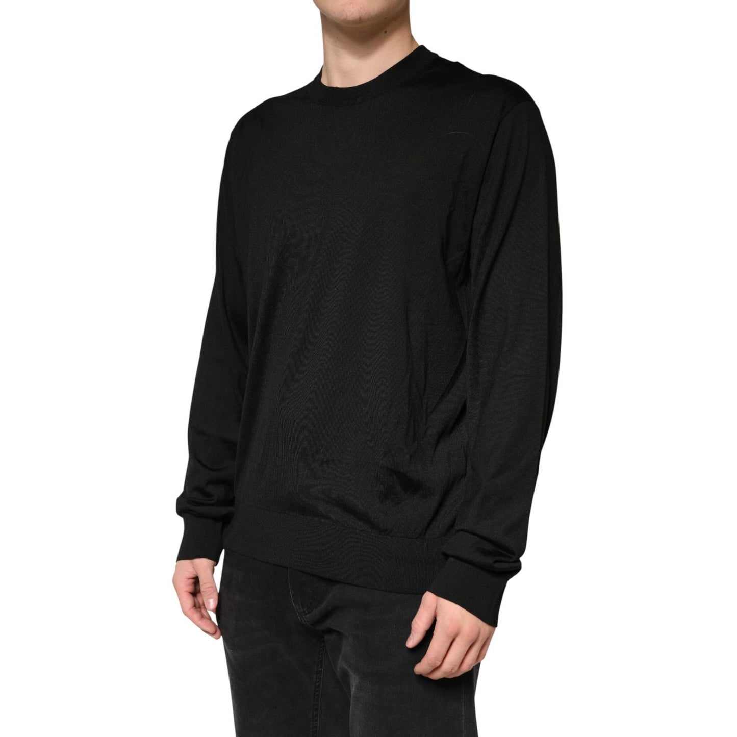 Dolce & Gabbana Black Silk Men Crew Neck Pullover Sweater