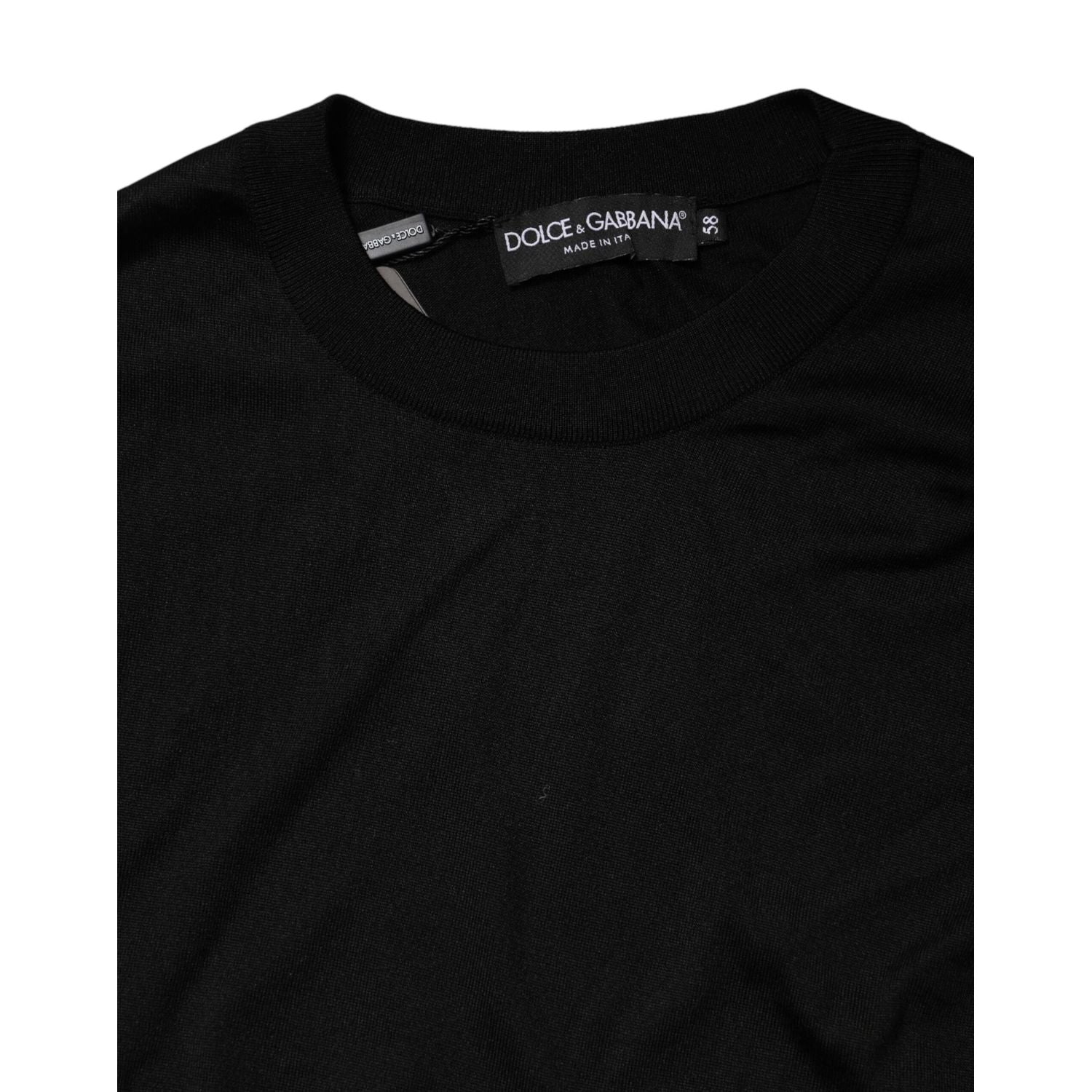 Dolce & Gabbana Black Silk Men Crew Neck Pullover Sweater