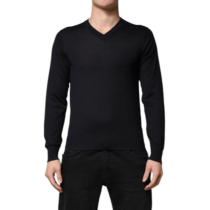 Dolce & Gabbana Black Cashmere V-Neck Men Pullover Sweater