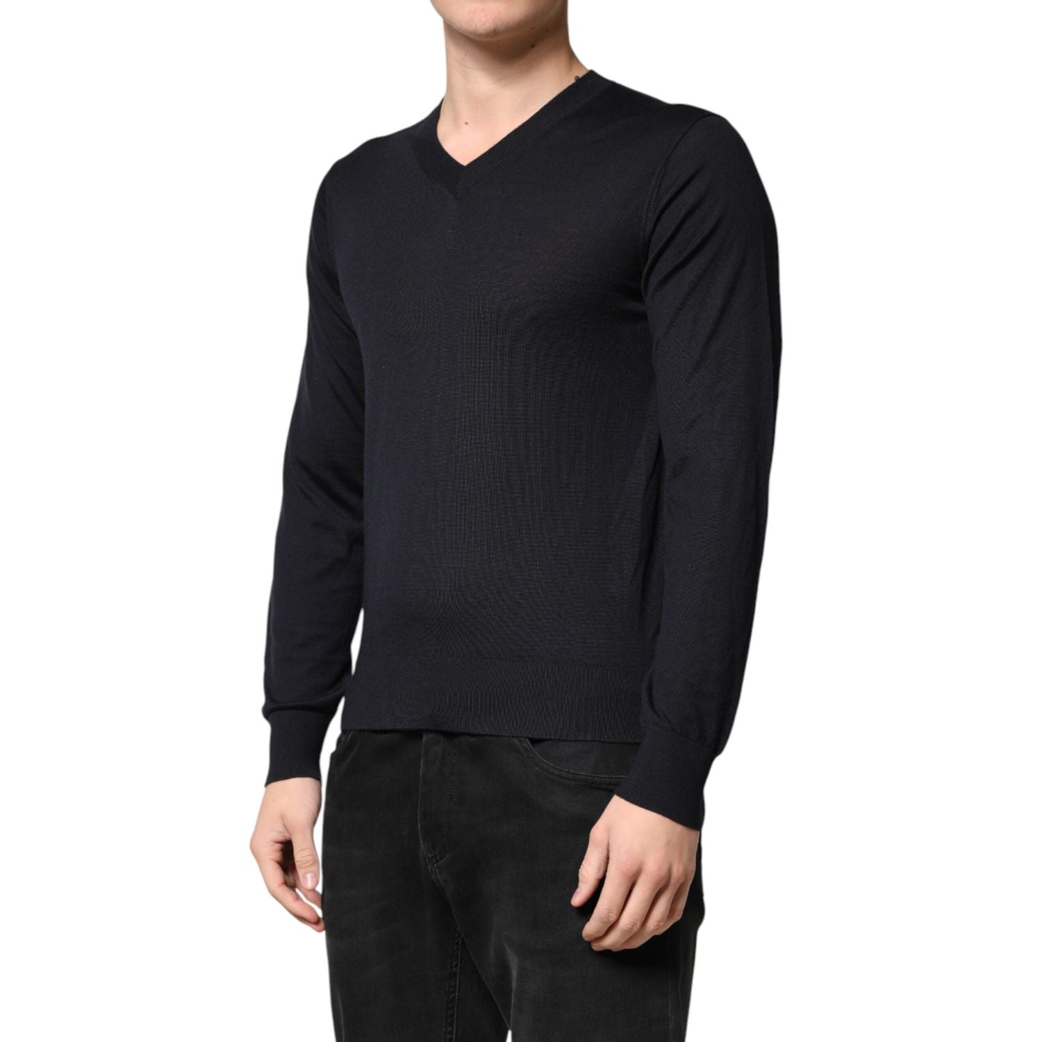 Dolce & Gabbana Black Cashmere V-Neck Men Pullover Sweater