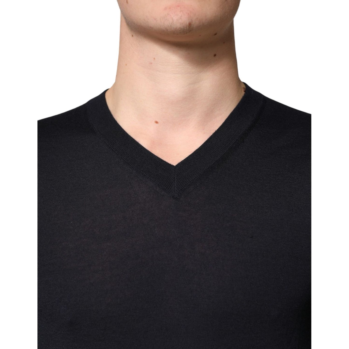 Dolce & Gabbana Black Cashmere V-Neck Men Pullover Sweater