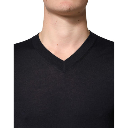 Dolce & Gabbana Black Cashmere V-Neck Men Pullover Sweater