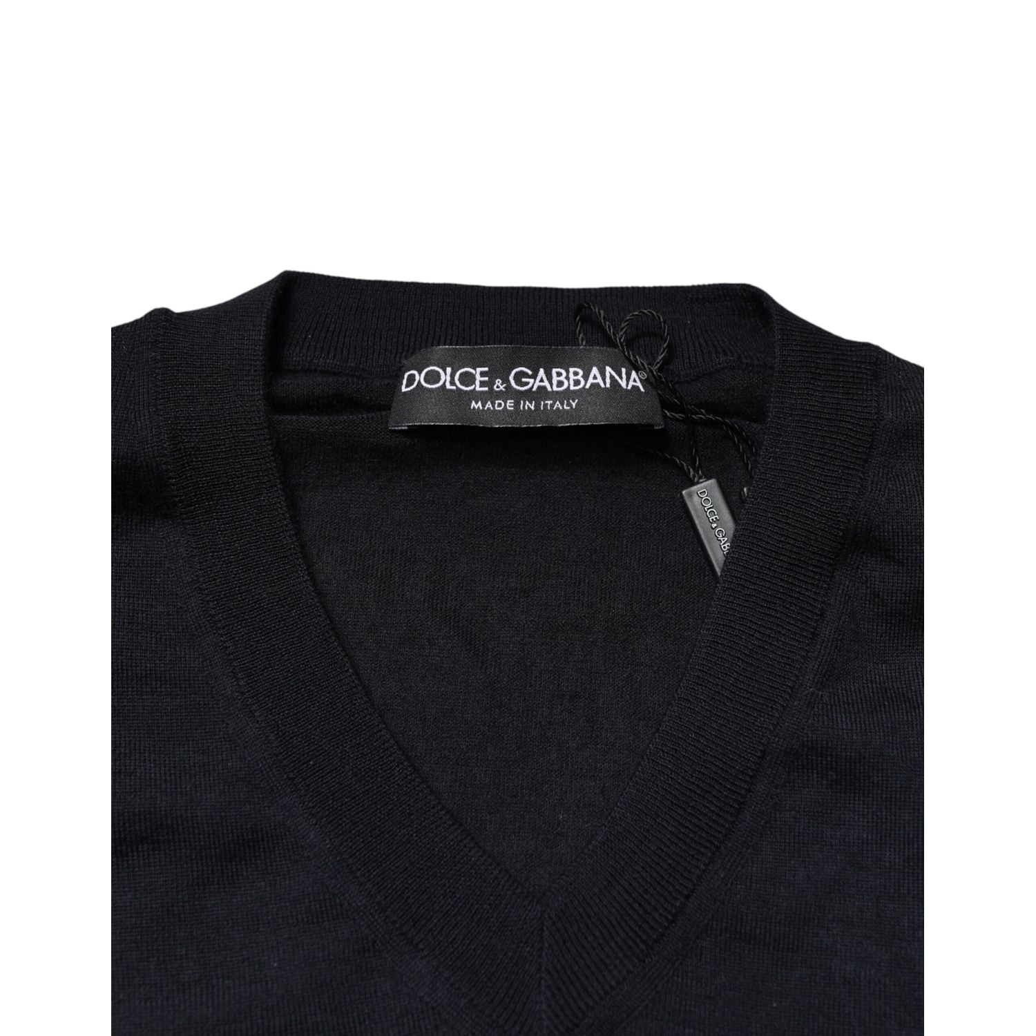 Dolce & Gabbana Black Cashmere V-Neck Men Pullover Sweater
