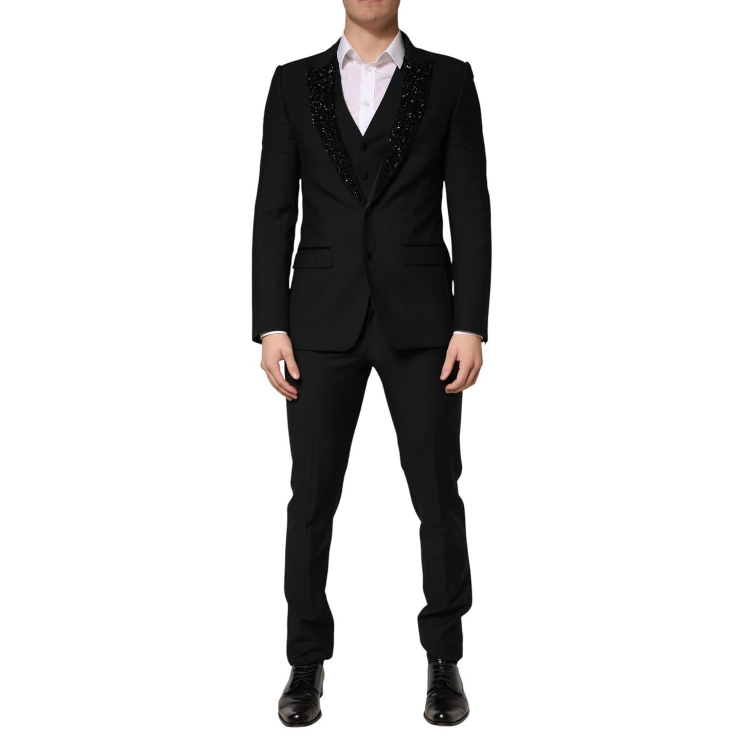 Dolce & Gabbana Black Wool Single Breasted 3 Piece Men Suit