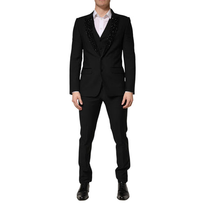 Dolce & Gabbana Black Wool Single Breasted 3 Piece Men Suit