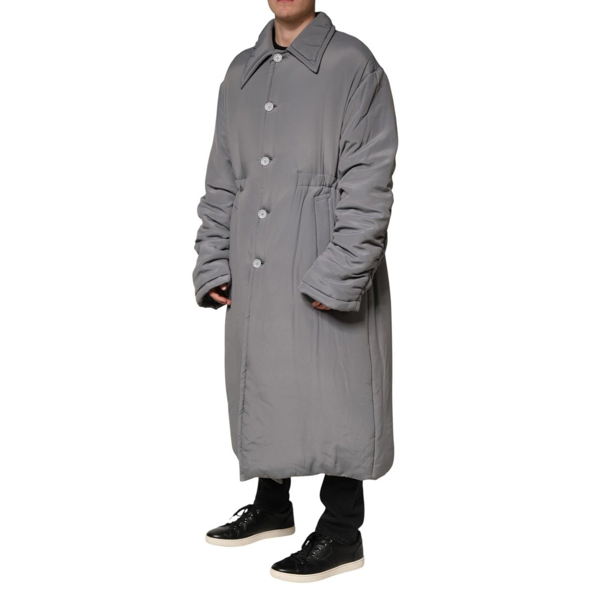 Dolce & Gabbana Gray Acetate Padded Collared Coat Jacket