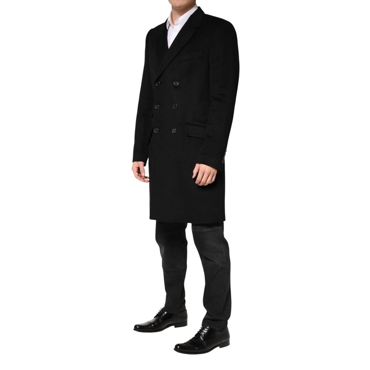 Dolce & Gabbana Black Wool Double Breasted TrenchCoat Jacket