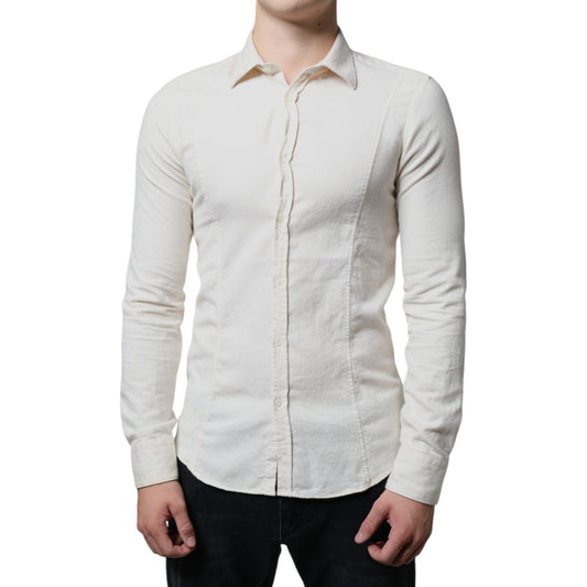 AGLINI Off White Cotton Collared Men Formal Dress Shirt TSH87119-40