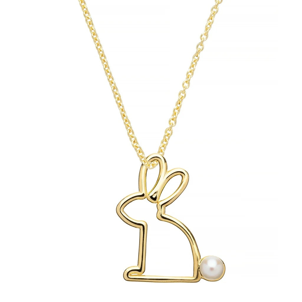 Gold necklace with rabbit outline pendant and pearl detail, ALIITA COLLANE MOD. NRPU8W000RYG09K design.