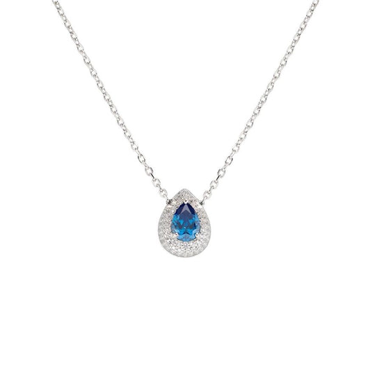 AMEN JEWELRY Mod. CLGOBBLBZ teardrop necklace with blue gemstone and silver chain.