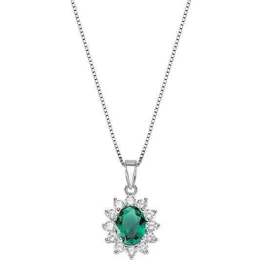AMEN JEWELRY Mod. CLLDGGBVE emerald pendant necklace with diamond accents on silver chain