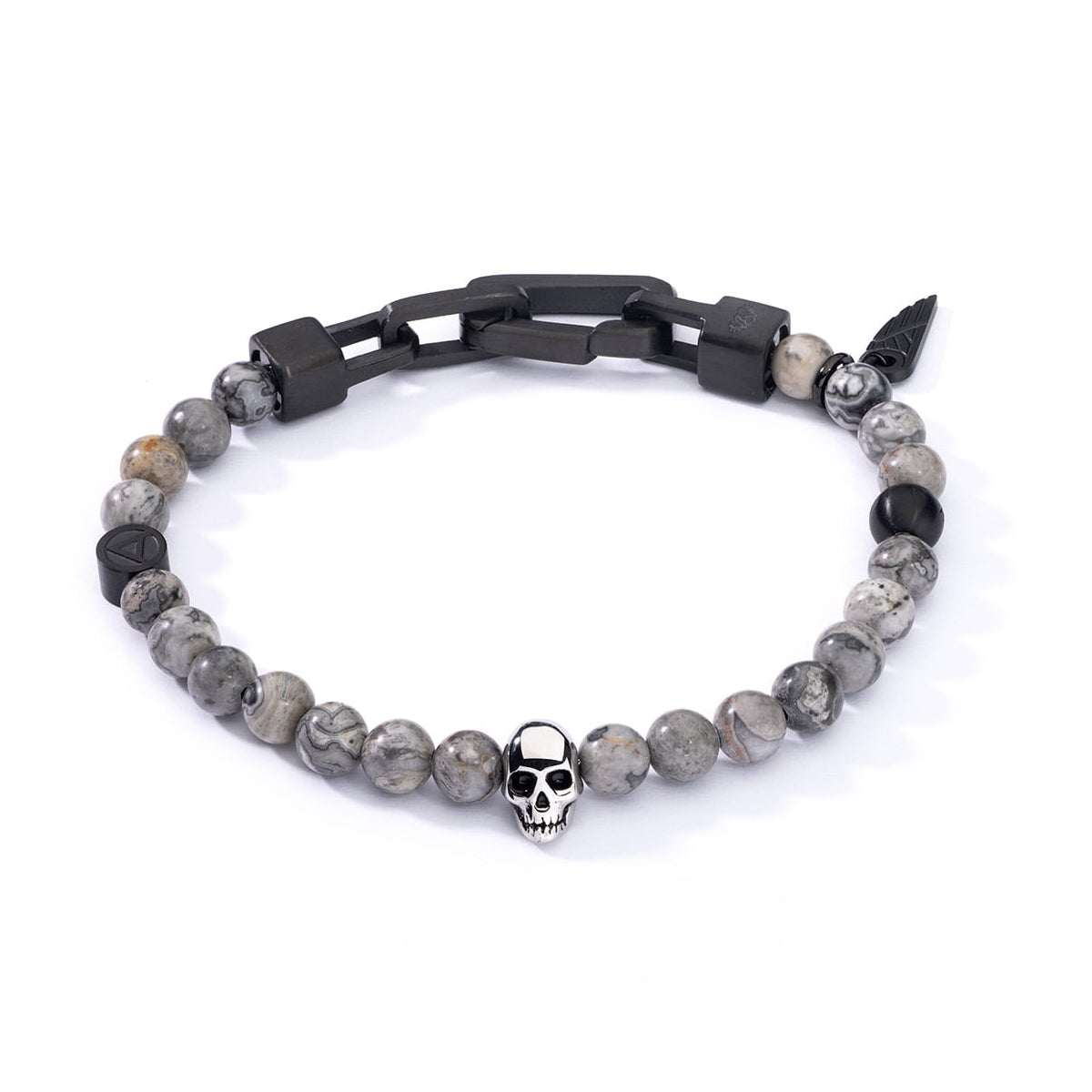AN JEWELS JEWELRY Mod. AA.P255KGR gemstone bracelet with skull charm and black clasp, stylish men's accessory