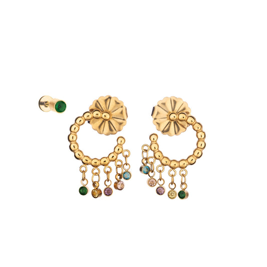 AN JEWELS JEWELRY Mod. AB.EP017 gold earrings with colorful gemstone accents displayed on a white background