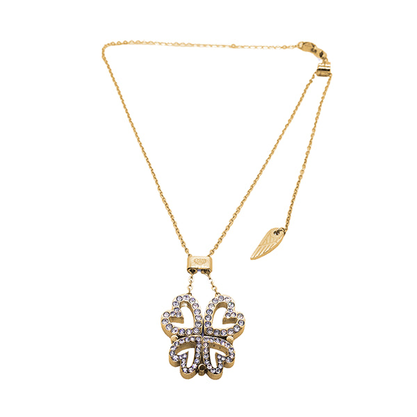 Gold necklace with a clover pendant featuring crystals, AN JEWELS JEWELRY Mod. AL.NLBUTT4GMC design.