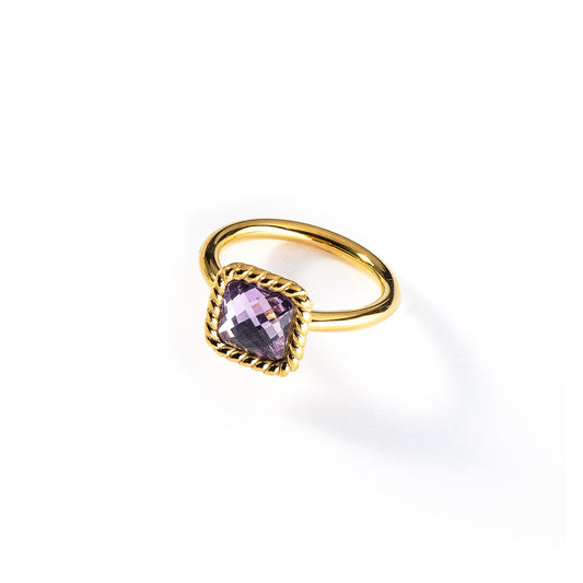 AN JEWELS JEWELRY Mod. AL.RMW07GVI-6 featuring a gold ring with a purple gemstone setting against a white background.