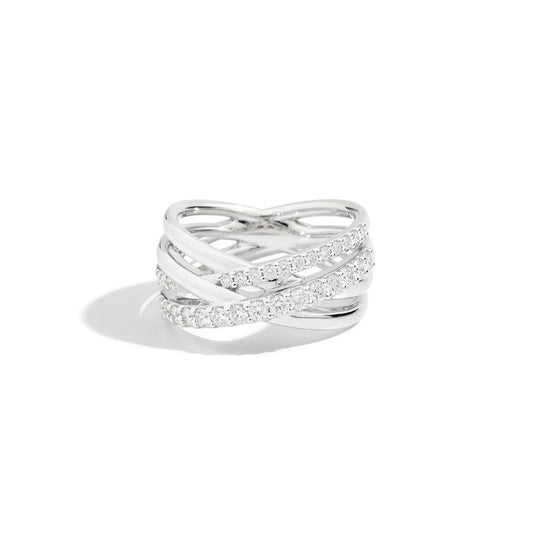 Elegant band of ANELLI RECARLO MOD. R81FL001_061-15 with intertwined diamond-studded design, perfect for special occasions.