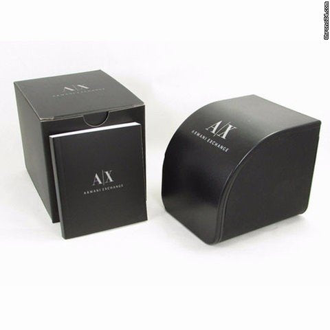 Official ARMANI EXCHANGE Mod. AX2144 wristwatch packaging, featuring branded box and booklet.