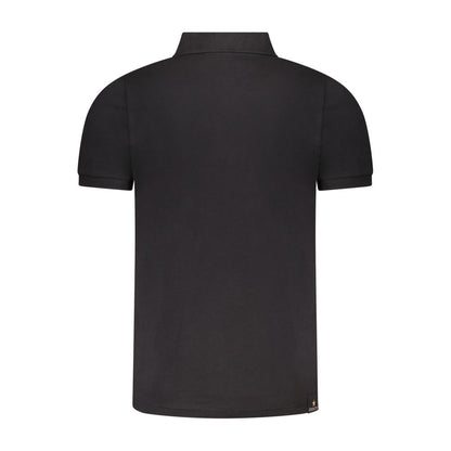 Back view of Accademia Militare Black Cotton Polo Shirt with short sleeves, contrast design, and logo print.