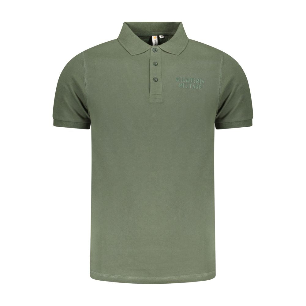 Accademia Militare Green Cotton Polo Shirt with short sleeves, 3 buttons, and logo print