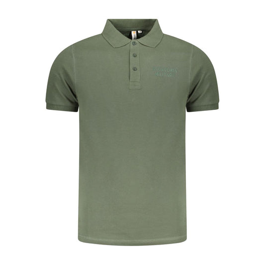 Accademia Militare Green Cotton Polo Shirt, short sleeve, 3 buttons, logo print, military academy style.