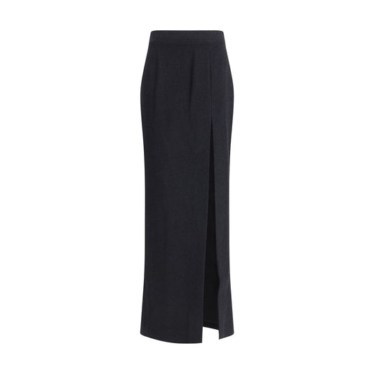 Alessandra Rich Black Fleece Wool Long Skirt