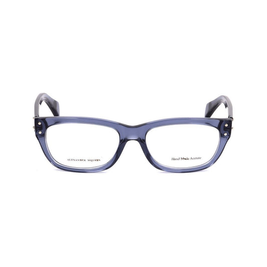 Alexander McQueen Blue Acetate Frames, unisex style with transparent blue design, lens measures 52mm, bridge 17mm, temple 140mm
