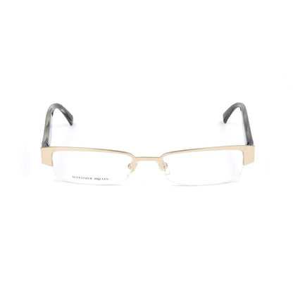 Alexander McQueen Gold Metal Glasses (Frames) unisex with metal construction, golden color, size 51/17/145mm.
