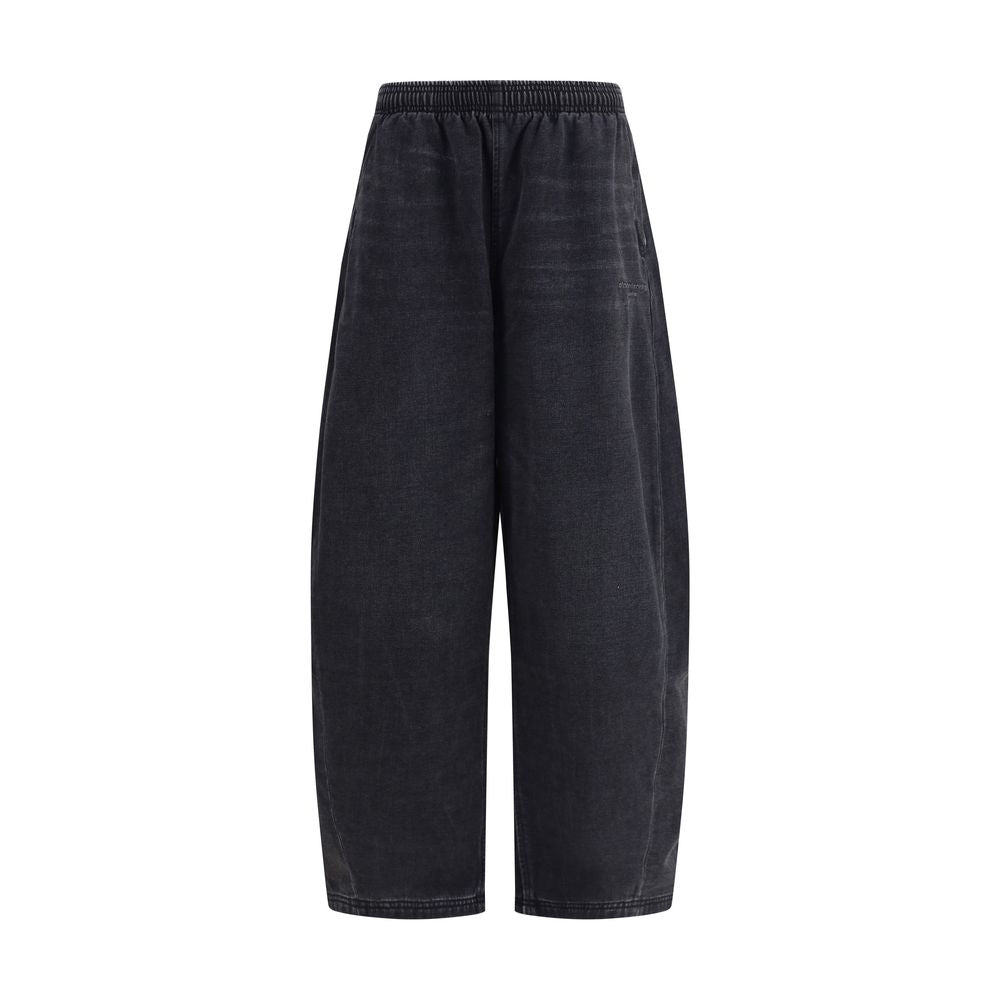 Alexander Wang Black Cotton Joggers (Workout Pants) with wide leg, elastic waistband, and side seam pockets for versatile style.