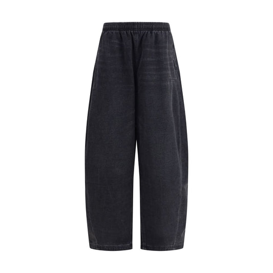 Alexander Wang Black Cotton Joggers (Workout Pants) with wide leg, elastic waistband, and side seam pockets for versatile style.