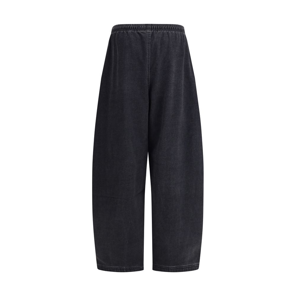 Alexander Wang Black Cotton Joggers (Workout Pants) with relaxed fit, wide leg, elastic waistband, side pockets, and logo detail.