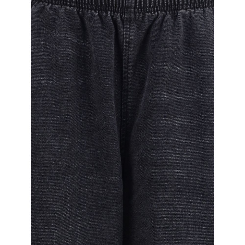 Close-up of Alexander Wang Black Cotton Joggers showcasing waistband details and texture for a stylish workout look.