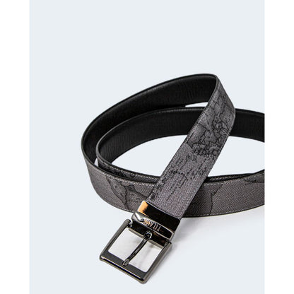 Alviero Martini Prima Classe Black Leather Regular Belt with Prima Classe geographic print on the inner side, model A485 5400.