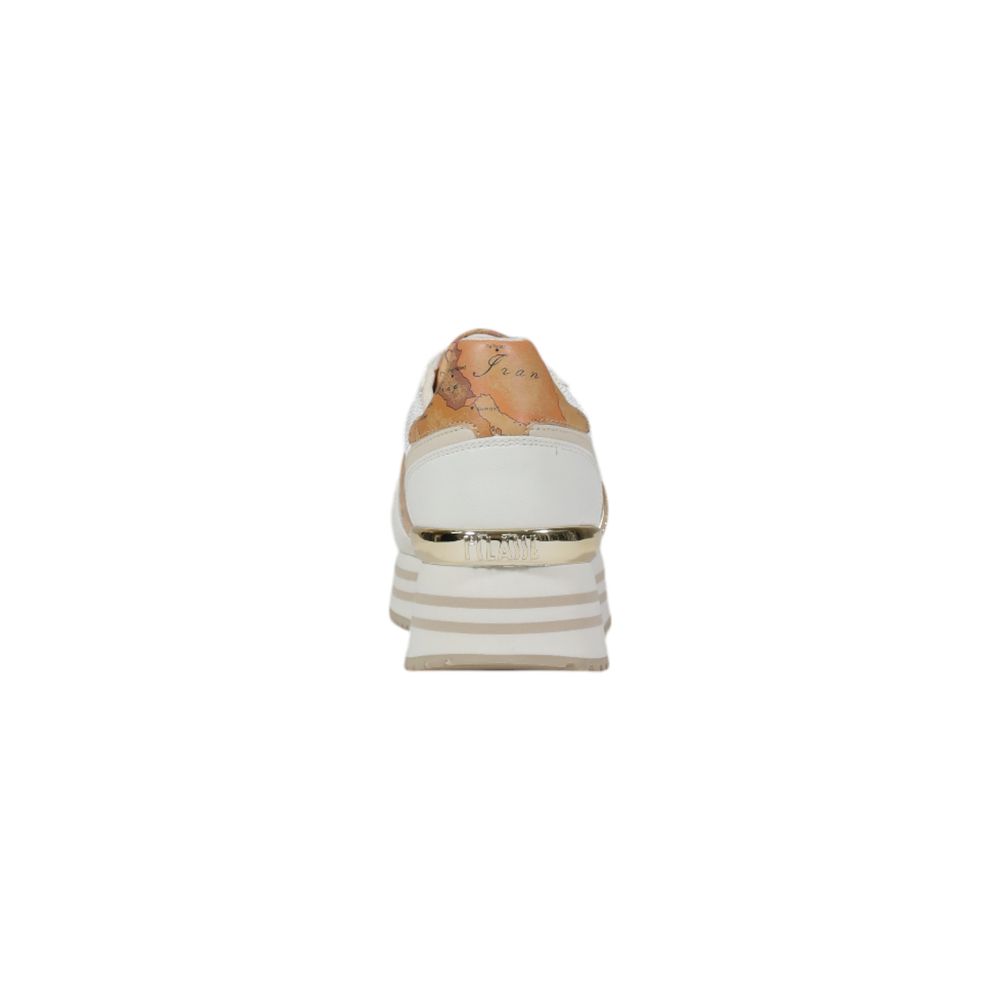 Rear view of Alviero Martini Prima Classe White Polyethylene Platform Sneakers showcasing elegant design details.