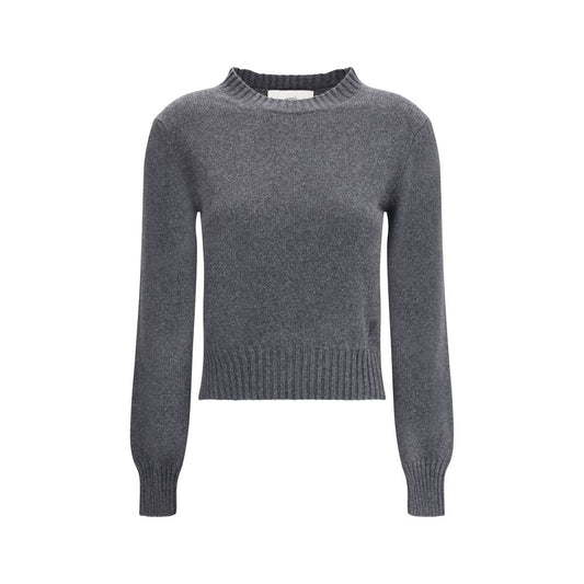 Ami Paris Gray Cashmere Cashmere Sweater with ribbed crew neck and iconic Ami De Coeur logo. Soft knit for comfortable fit. AW25 season.