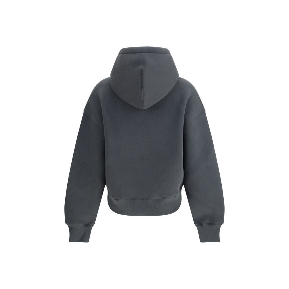 Back view of Ami Paris Gray Cotton Sweatshirt with hood and ribbed trim.