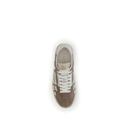 Top view of Amiri Beige Calf Leather Bos Taurus Athletic Sneakers with suede croc effect and MA motif on rubber sole.