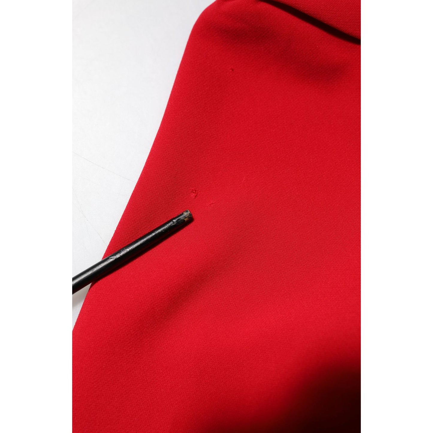 Armani Exchange Red Above Knee Long Sleeves Sheath Dress with minor defects, showing holes and pulled threads on fabric.