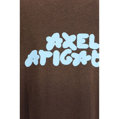 Close-up of Axel Arigato Brown Cotton Sportswear T-Shirt with spray technique design.